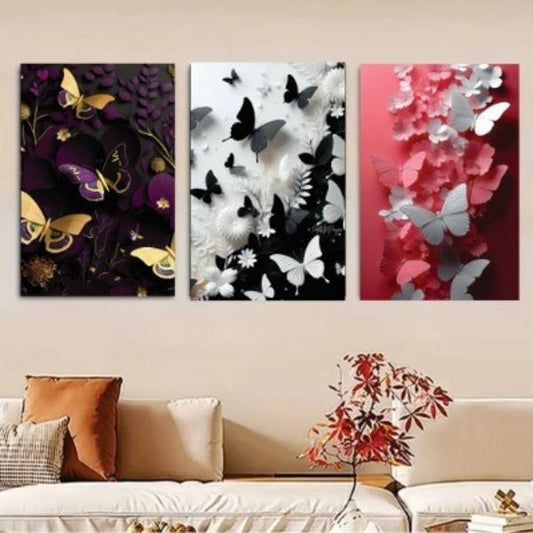 Butterfly Wall Art Set (3 Pcs) – Multicolor Abstract Wall Decor for Living Room, Bedroom & Home Decoration