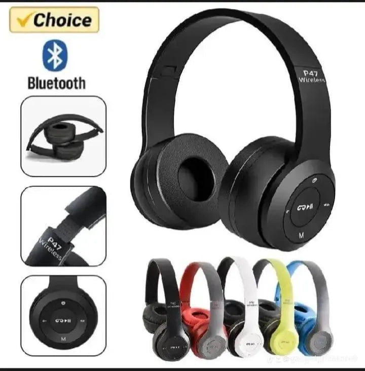 P47 Wireless Bluetooth Headphones – Multi Mode (Bluetooth, AUX, TF Card, FM Radio) Foldable Stereo Headset with Mic & 6–10 Hours Playtime