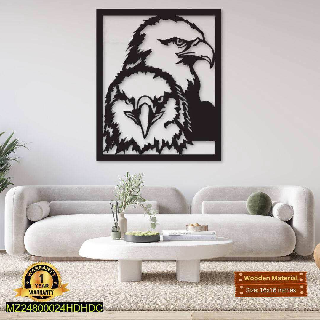 Eagle Wall Art Black MDF 16x16 Modern Decor – Stylish Wooden Wall Hanging for Home & Office