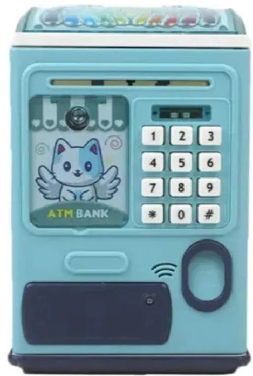Blue ATM Money Box for Kids – Electronic Saving Bank Toy with Password Lock & Coin Deposit