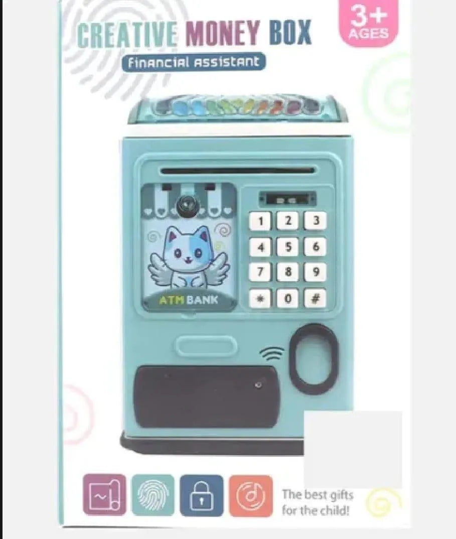 Blue ATM Money Box for Kids – Electronic Saving Bank Toy with Password Lock & Coin Deposit