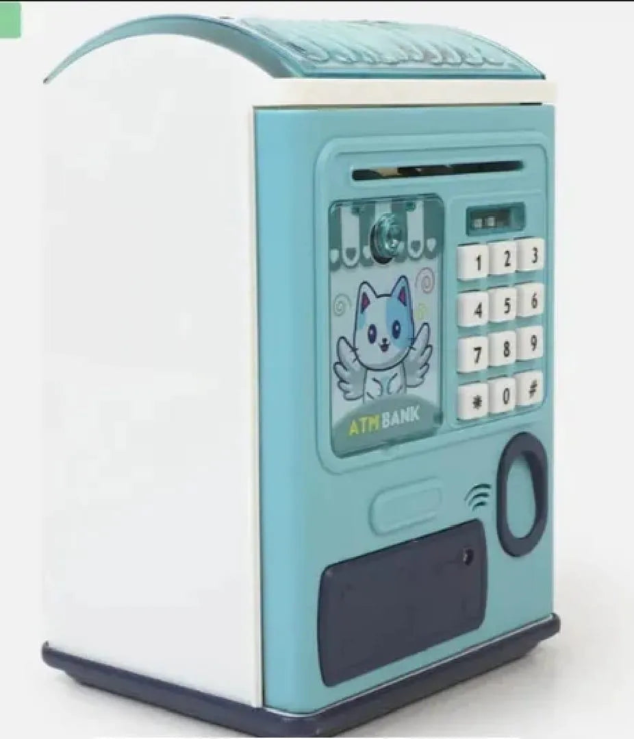 Blue ATM Money Box for Kids – Electronic Saving Bank Toy with Password Lock & Coin Deposit