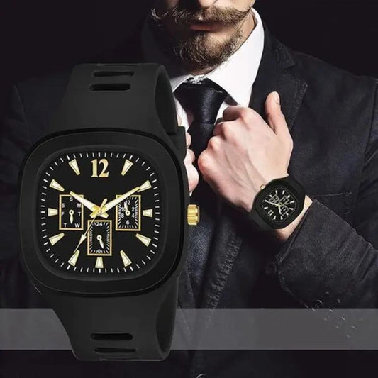 Men’s Black Silicone Analog Watch with Gold Accents – Stylish Casual Wrist Watch for Everyday & Formal Wear