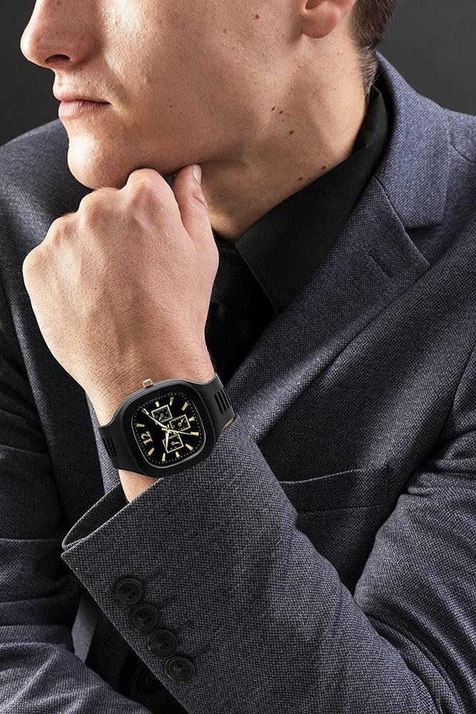Men’s Black Silicone Analog Watch with Gold Accents – Stylish Casual Wrist Watch for Everyday & Formal Wear