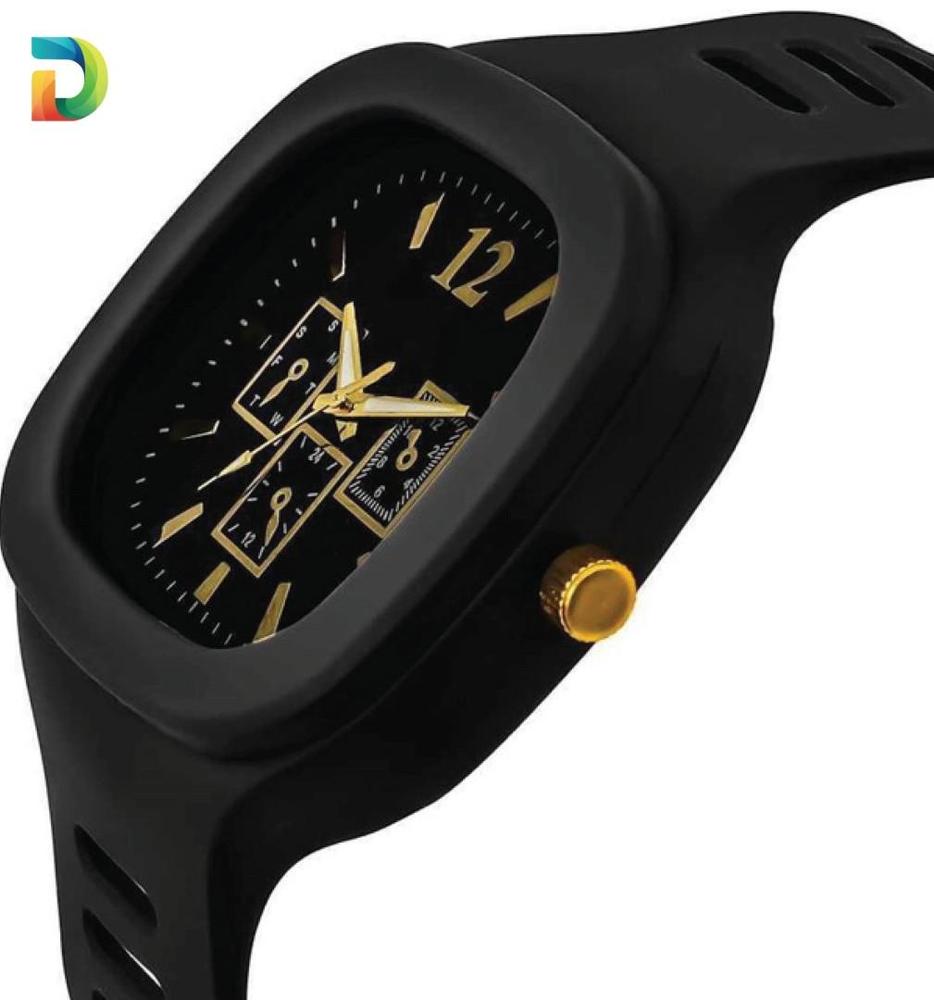 Men’s Black Silicone Analog Watch with Gold Accents – Stylish Casual Wrist Watch for Everyday & Formal Wear