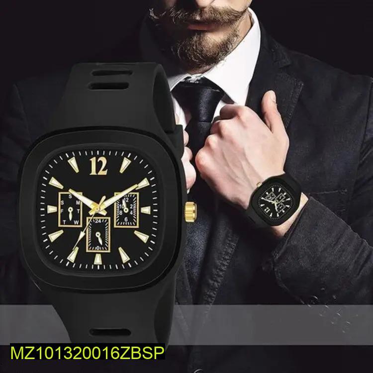 Men’s Black Silicone Analog Watch with Gold Accents – Stylish Casual Wrist Watch for Everyday & Formal Wear