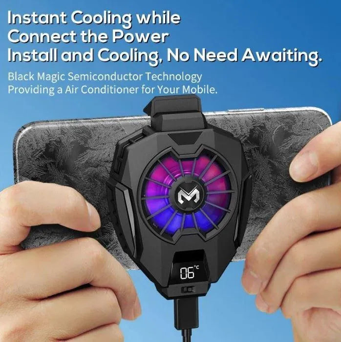 Mobile Phone Cooler with Temperature Display – RGB Gaming Cooling Fan, ABS Radiator for Smartphones (Android & iPhone)