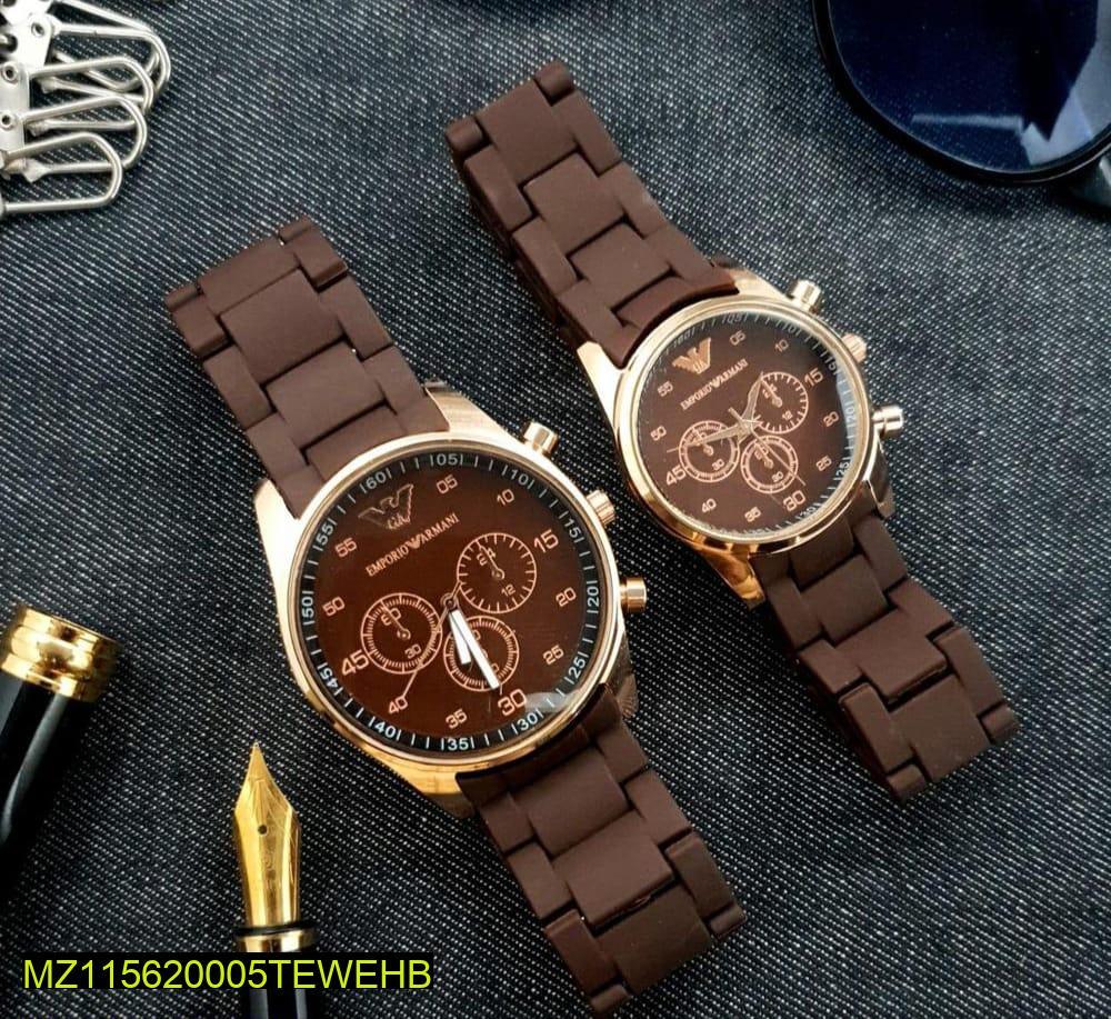 Brown Chronograph Couple Watches with Silicone Strap – Stylish Matching His & Her Wrist Watches