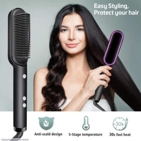 Fast Drying Hair Straightener Brush – Green ABS Electric Hot Comb for Quick Styling & Smooth Hair