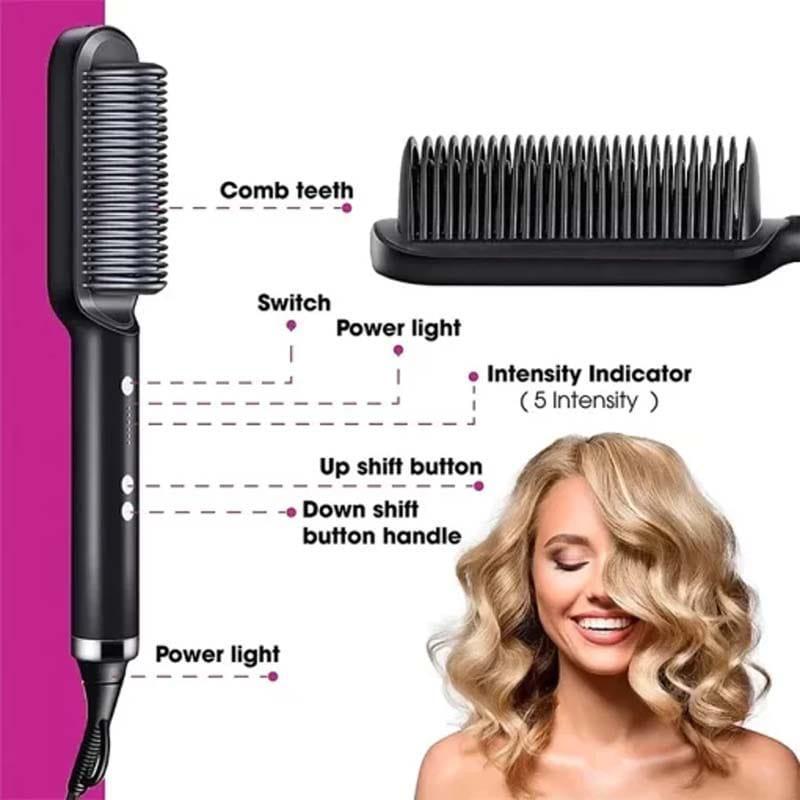 Fast Drying Hair Straightener Brush – Green ABS Electric Hot Comb for Quick Styling & Smooth Hair