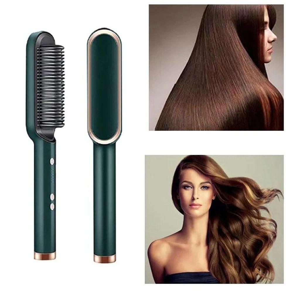Fast Drying Hair Straightener Brush – Green ABS Electric Hot Comb for Quick Styling & Smooth Hair