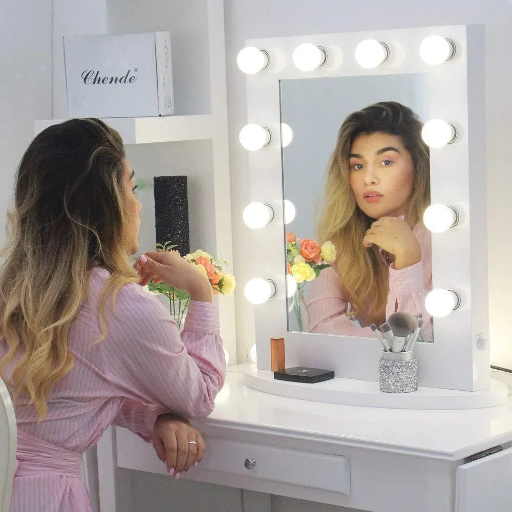 Rechargeable Vanity Mirror with LED Lights for Pakistani Homes – Portable Makeup Mirror with Touch Light