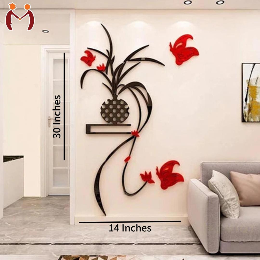 3D Wooden Wall Art Abstract Red Butterfly Decor 30x14 Inch – Modern Decorative Hanging Wall Piece