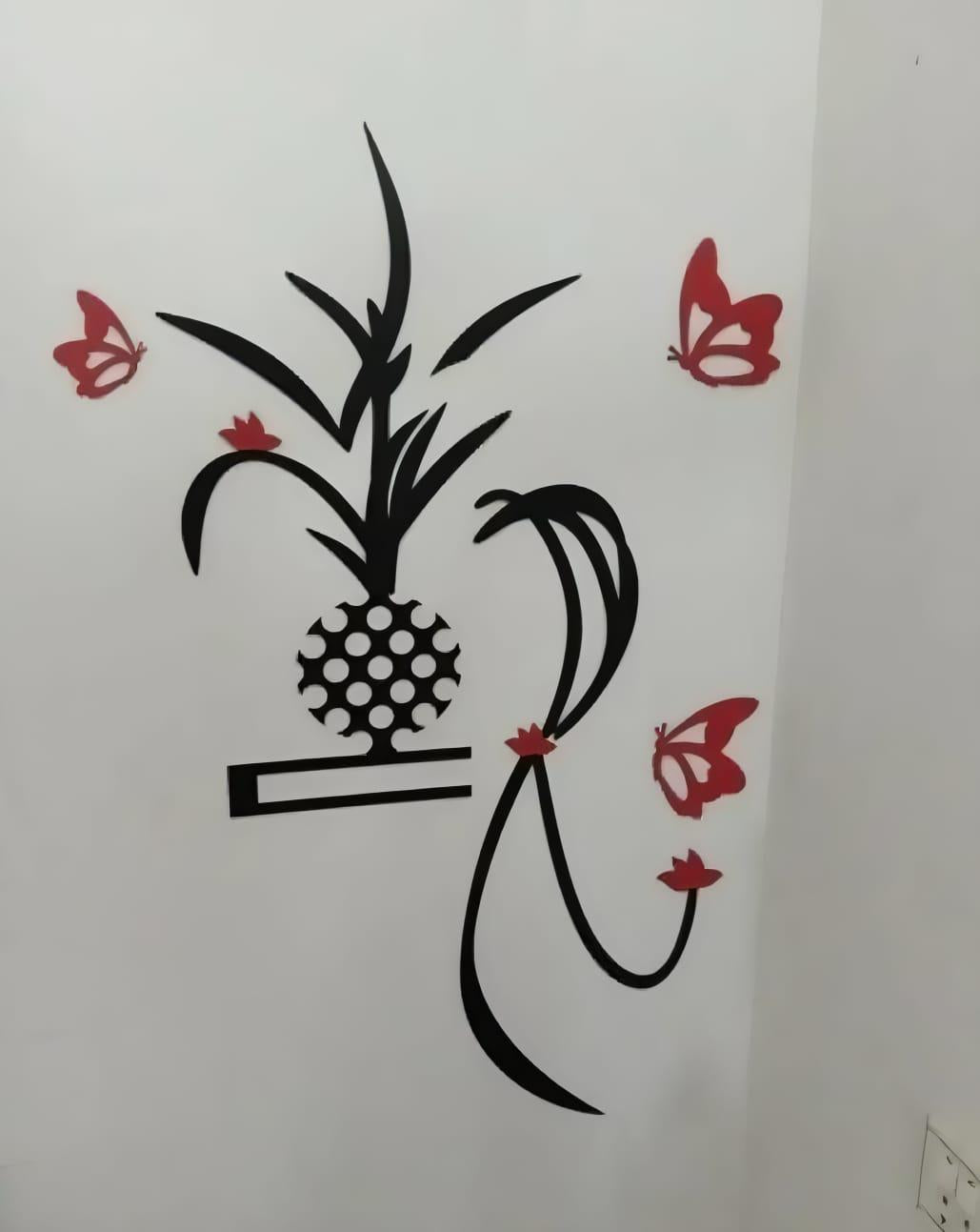 3D Wooden Wall Art Abstract Red Butterfly Decor 30x14 Inch – Modern Decorative Hanging Wall Piece