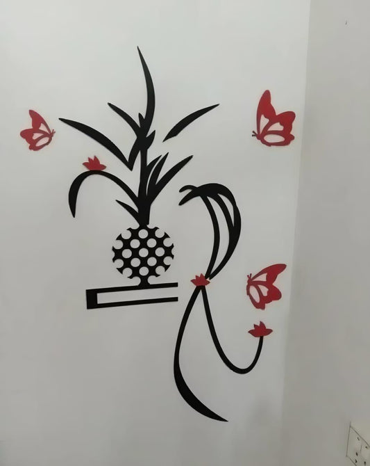 3D Wooden Wall Art Abstract Red Butterfly Decor 30x14 Inch – Modern Decorative Hanging Wall Piece