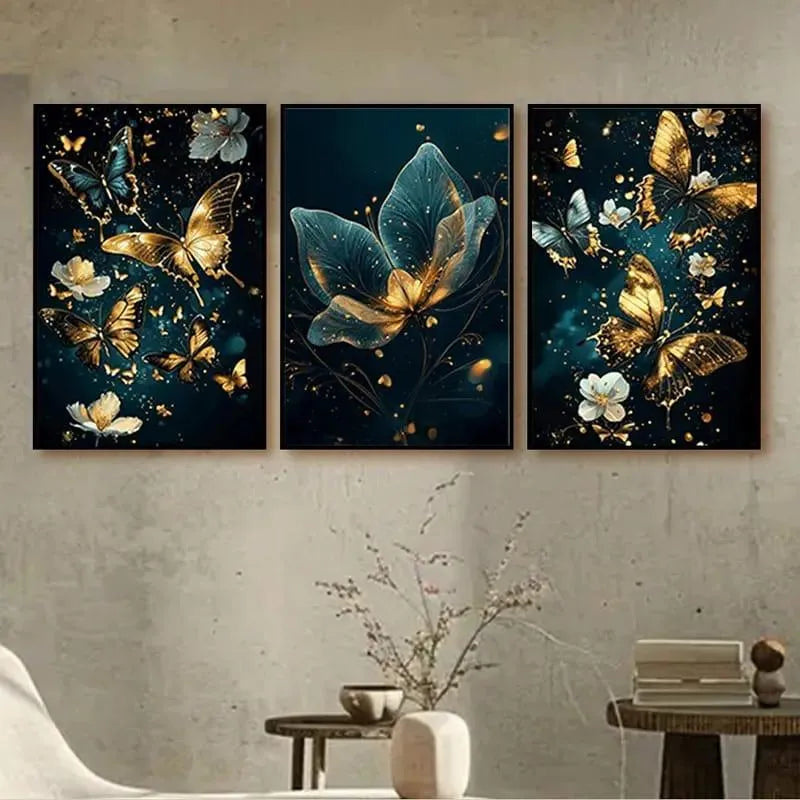 3-Piece Floral Wall Art Set – Green MDF Frame Modern Wall Decor for Living Room, Bedroom & Office