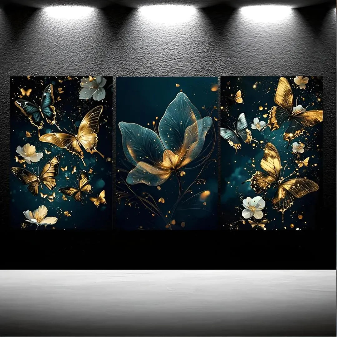 3-Piece Floral Wall Art Set – Green MDF Frame Modern Wall Decor for Living Room, Bedroom & Office