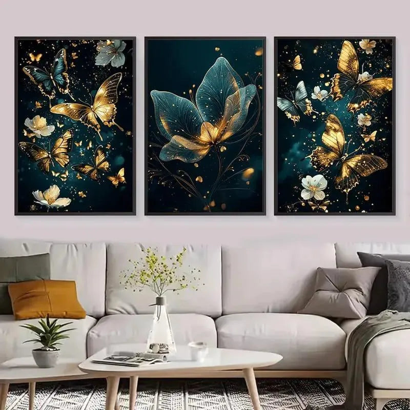 3-Piece Floral Wall Art Set – Green MDF Frame Modern Wall Decor for Living Room, Bedroom & Office