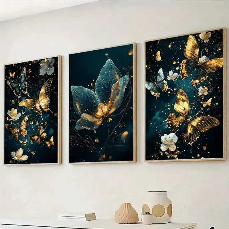 3-Piece Floral Wall Art Set – Green MDF Frame Modern Wall Decor for Living Room, Bedroom & Office
