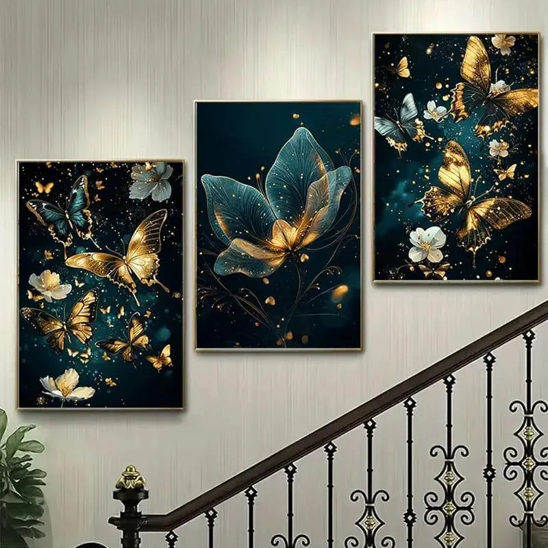 3-Piece Floral Wall Art Set – Green MDF Frame Modern Wall Decor for Living Room, Bedroom & Office