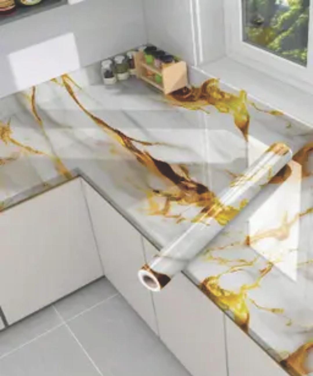 Self Adhesive Gold Marble Foil Roll for Kitchen & Furniture – Waterproof Decorative Sticker Sheet