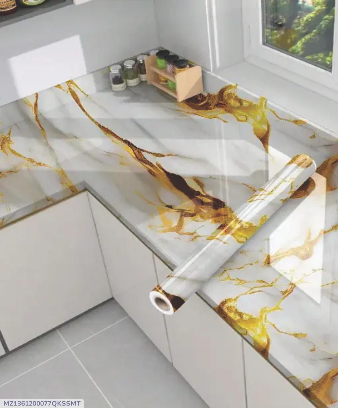 Self Adhesive Gold Marble Foil Roll for Kitchen & Furniture – Waterproof Decorative Sticker Sheet
