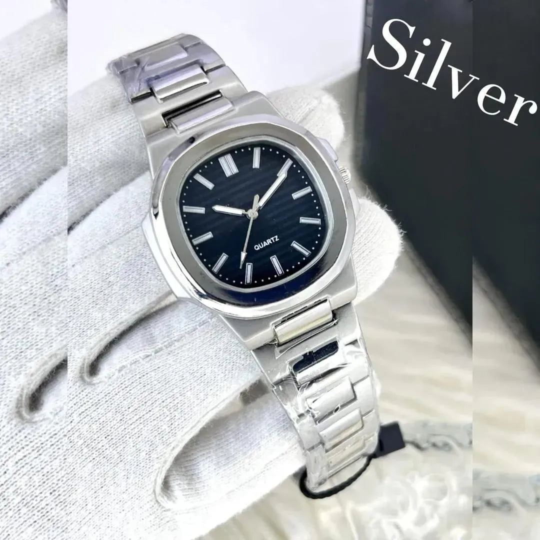 Silver Square Watch with Black Dial – Stainless Steel Chain Strap Analog Wrist Watch for Men (1 Pc)