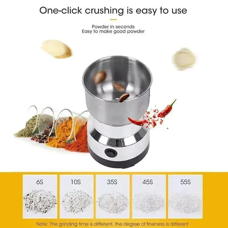 Electric Spice Grinder Stainless Steel – Multi-Function Kitchen Grinder for Coffee, Masala & Dry Herbs (Silver)