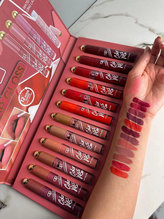 Lipstick Lip Gloss Set 12 Colors Matte Finish – Long Lasting Makeup Kit for Women