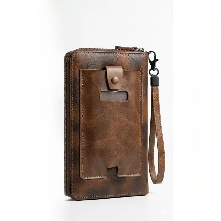 Men’s Brown Leather Wallet with Strap – Stylish Bi-Fold Wallet with Card Holder & Secure Closure