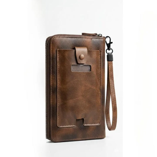 Men’s Brown Leather Wallet with Strap – Stylish Bi-Fold Wallet with Card Holder & Secure Closure