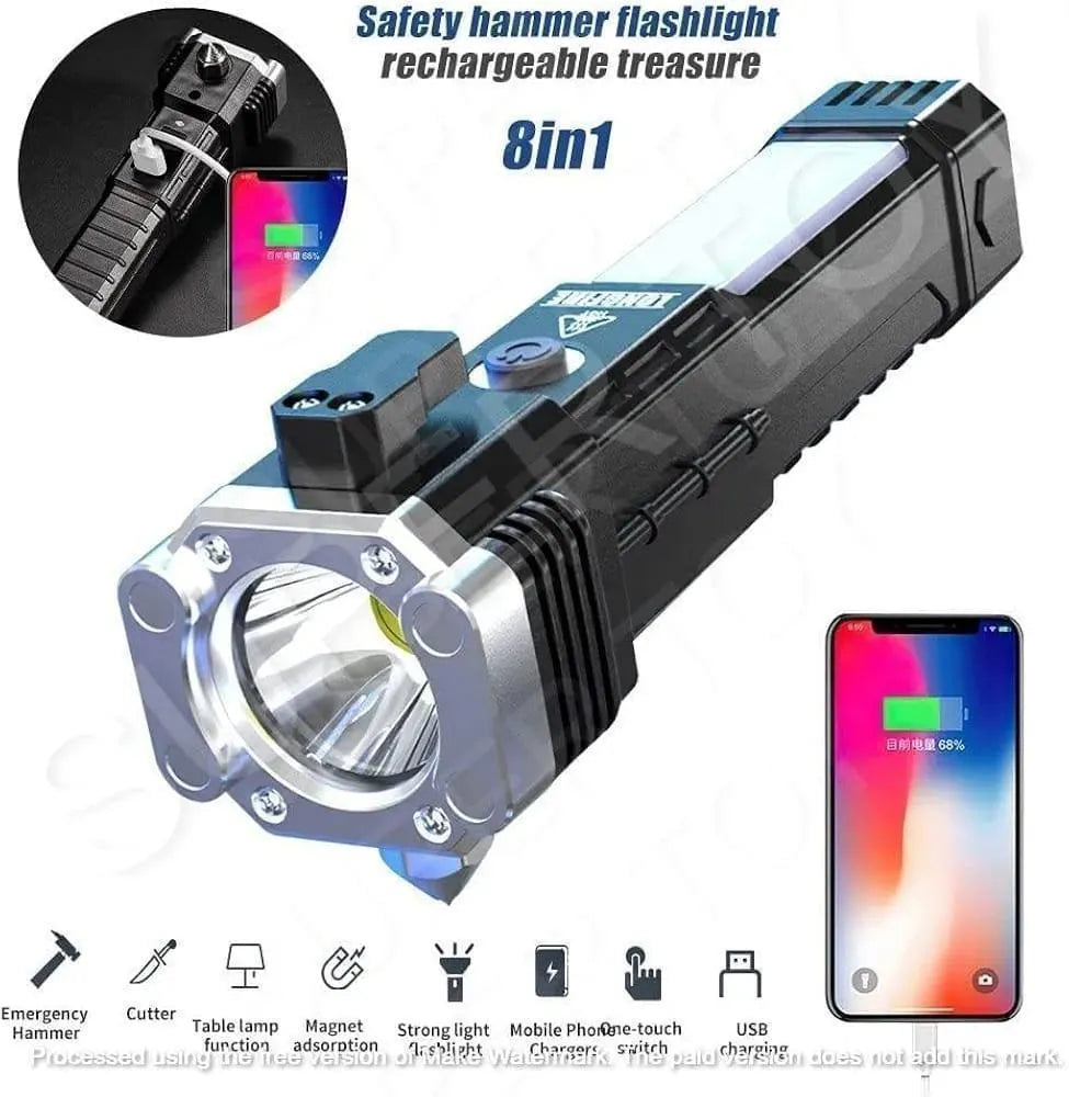 Rechargeable LED Search Light with Power Bank – High Power Torch Flashlight (Black) for Outdoor, Emergency & Camping