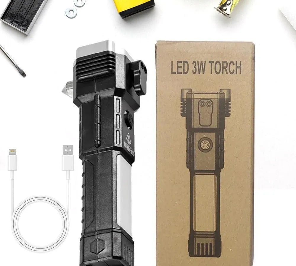 Rechargeable LED Search Light with Power Bank – High Power Torch Flashlight (Black) for Outdoor, Emergency & Camping