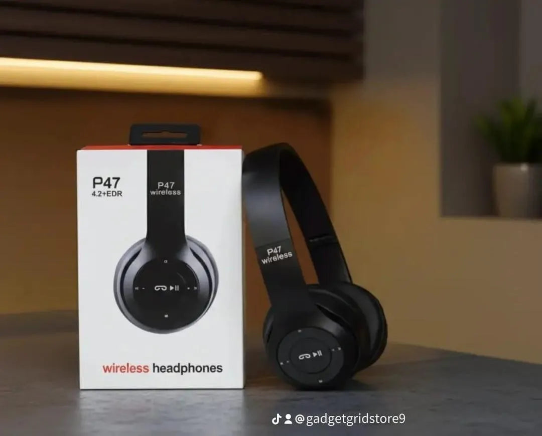 P47 Wireless Bluetooth Headphones – Multi Mode (Bluetooth, AUX, TF Card, FM Radio) Foldable Stereo Headset with Mic & 6–10 Hours Playtime