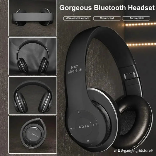 P47 Wireless Bluetooth Headphones – Multi Mode (Bluetooth, AUX, TF Card, FM Radio) Foldable Stereo Headset with Mic & 6–10 Hours Playtime