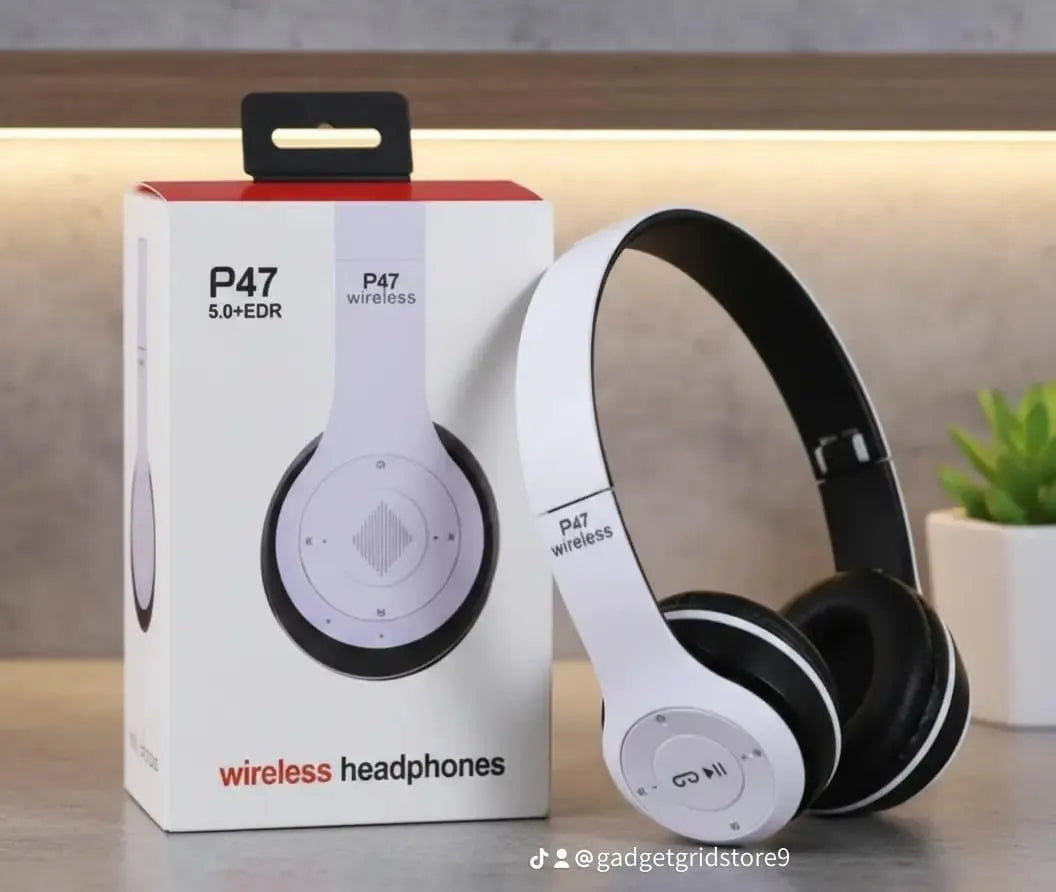 P47 Wireless Bluetooth Headphones – Multi Mode (Bluetooth, AUX, TF Card, FM Radio) Foldable Stereo Headset with Mic & 6–10 Hours Playtime