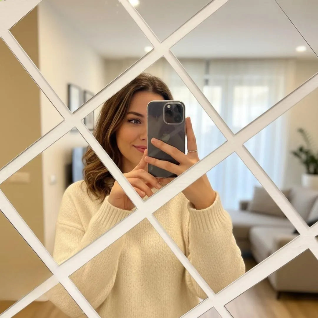 12 Pcs Acrylic Mirror Wall Decor Golden Silver Square Design – Self Adhesive Decorative Mirror Stickers