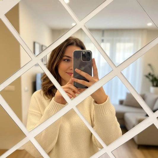 12 Pcs Acrylic Mirror Wall Decor Golden Silver Square Design – Self Adhesive Decorative Mirror Stickers