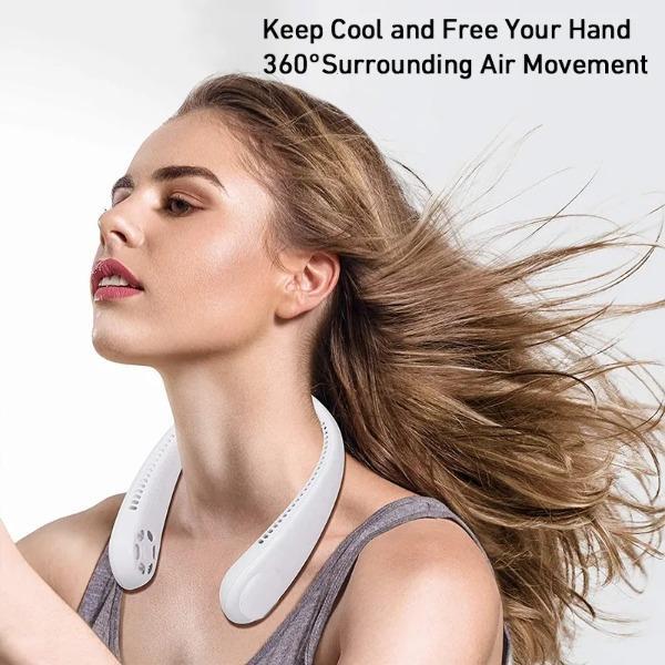 Mini Neck Fan Portable Fast Charging White – Rechargeable Bladeless Wearable Fan with 3-Speed Cooling, Lightweight USB Neck Fan for Travel, Outdoor & Office Use