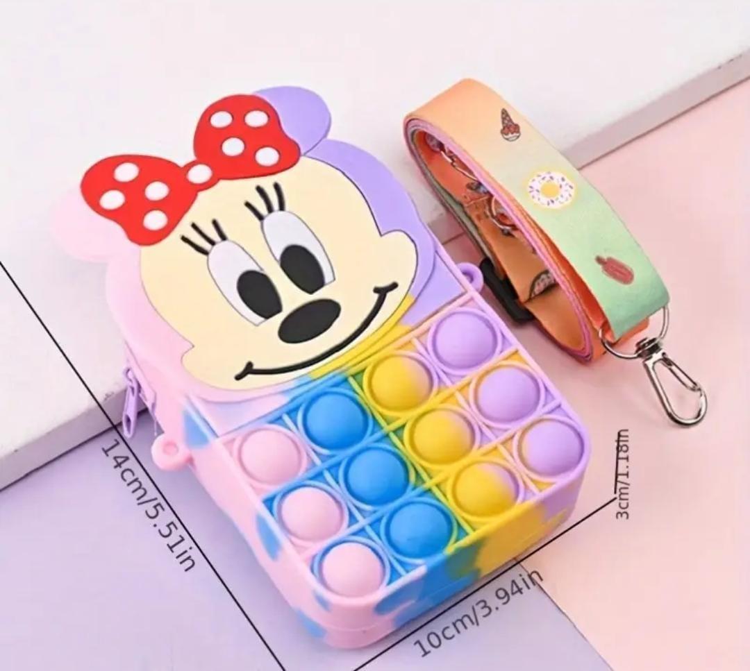 Minnie Mouse Pop It Crossbody Bag – Multicolor Silicone Shoulder Bag for Girls & Kids