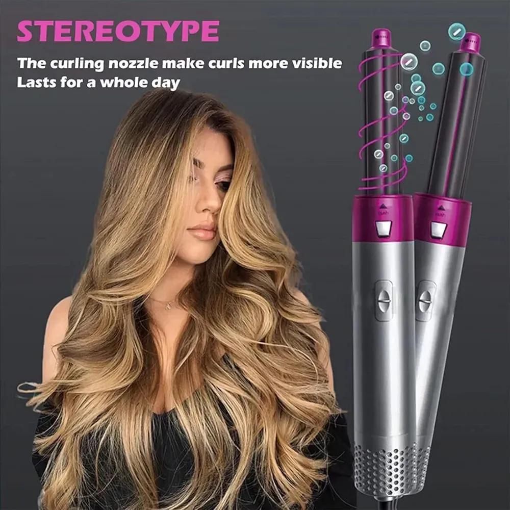 5 in 1 Hair Curler & Straightener – Pink Lightweight Multi Styler Hair Tool for Curling, Straightening & Volumizing