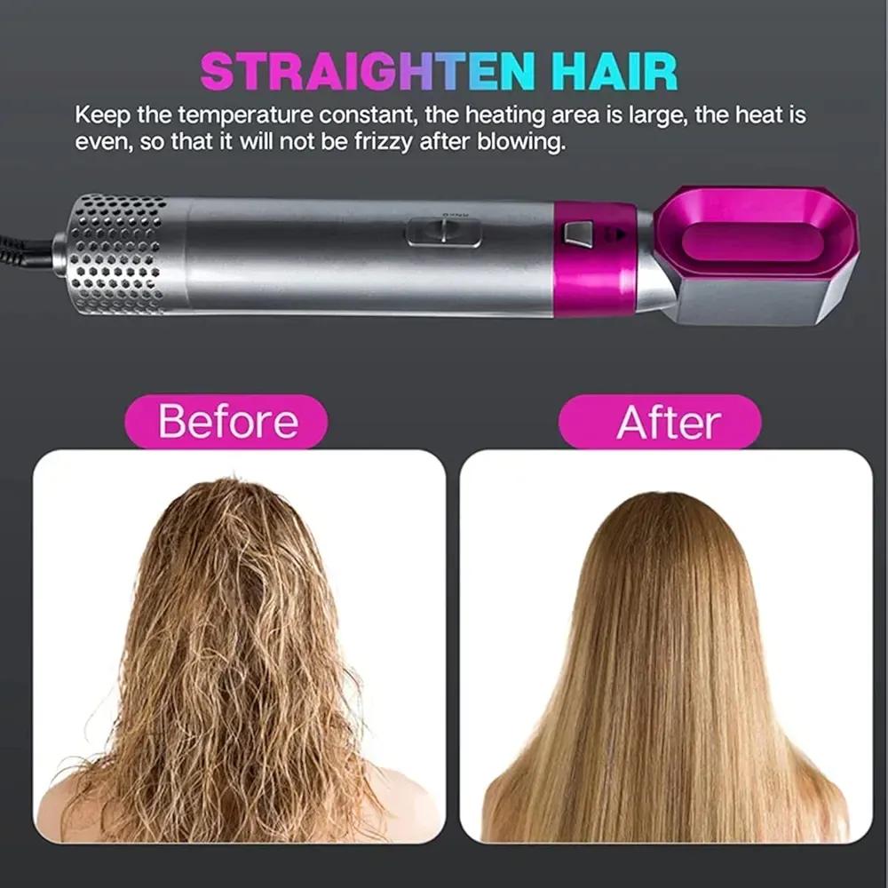 5 in 1 Hair Curler & Straightener – Pink Lightweight Multi Styler Hair Tool for Curling, Straightening & Volumizing