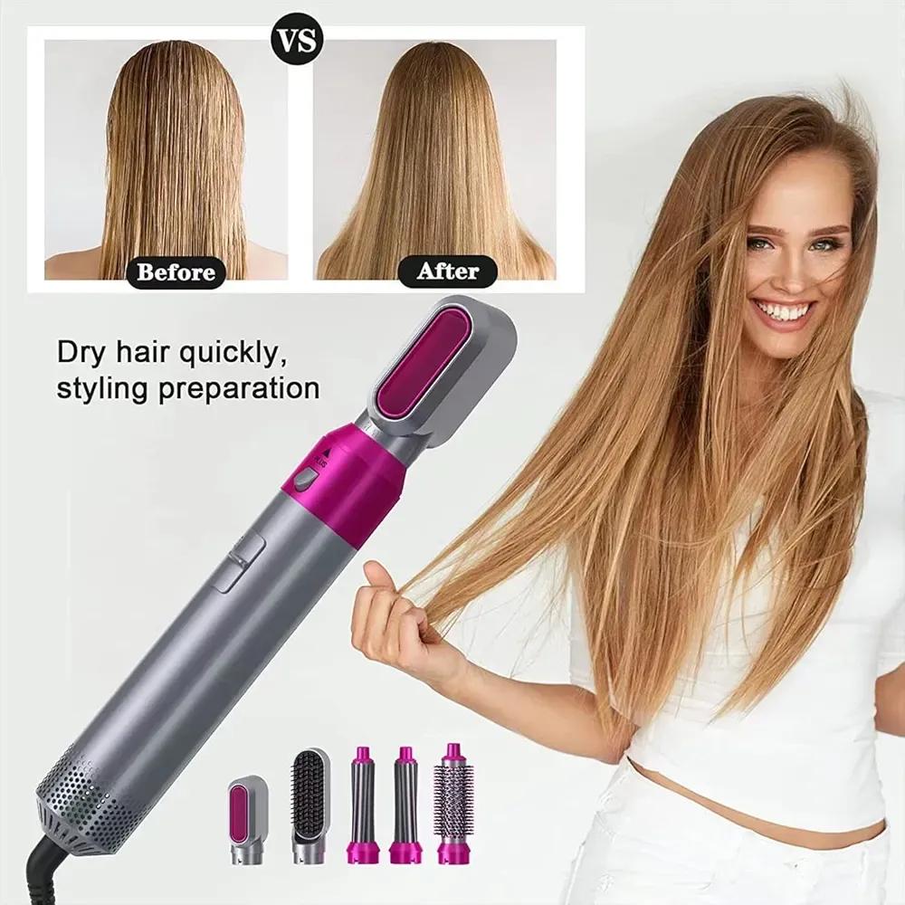 5 in 1 Hair Curler & Straightener – Pink Lightweight Multi Styler Hair Tool for Curling, Straightening & Volumizing
