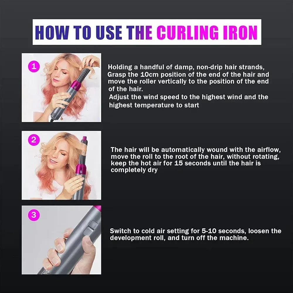 5 in 1 Hair Curler & Straightener – Pink Lightweight Multi Styler Hair Tool for Curling, Straightening & Volumizing