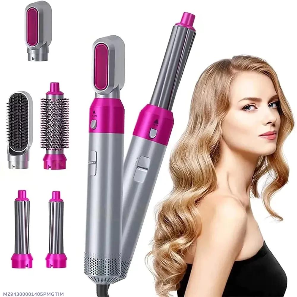 5 in 1 Hair Curler & Straightener – Pink Lightweight Multi Styler Hair Tool for Curling, Straightening & Volumizing